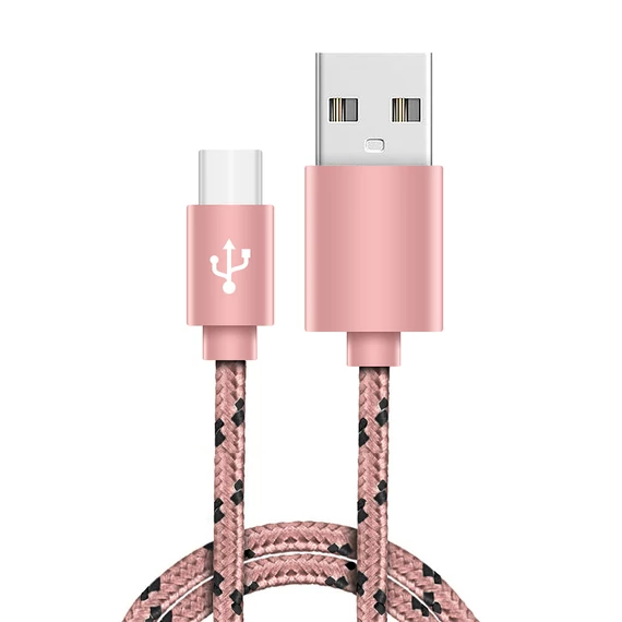 Type-C USB 2A harisnyázott töltő- és adatkábel cipőfűző mintával (1m) (rózsaszín)