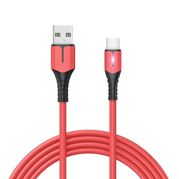 Type-C USB 3A töltő- és adatkábel töltésjelző LED-del (1m) (piros)